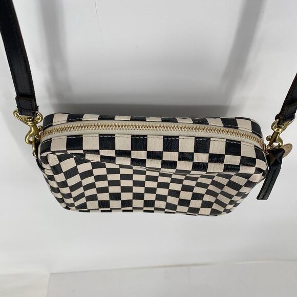 Clare V. Midi Sac Bag Checkered Crossbody Bag Purse Small Black and White - Picture 7 of 12